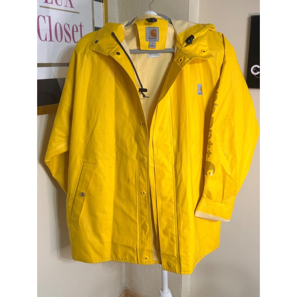 Carhartt Surrey Rain Coat Yellow Hooded Waterproof PVC Jacket 103509 701 Small